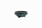 Small Oval Oribe Green Glazed Japanese Bonsai Pot #773– Bushuan Kiln, Heavy Drip Glaze, Pronged Feet, Flat Inverted Rim, Chop Mark