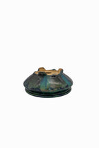 Small Oval Oribe Green Glazed Japanese Bonsai Pot #773– Bushuan Kiln, Heavy Drip Glaze, Pronged Feet, Flat Inverted Rim, Chop Mark