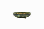 Small Round Rustic Glazed Japanese Bonsai Pot #986 – Bushuan Kiln, Hand Formed, Vintage Deep Glaze Chop