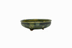 Small Round Rustic Glazed Japanese Bonsai Pot #986 – Bushuan Kiln, Hand Formed, Vintage Deep Glaze Chop