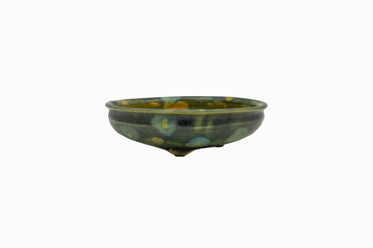 Small Round Rustic Glazed Japanese Bonsai Pot #986 – Bushuan Kiln, Hand Formed, Vintage Deep Glaze Chop