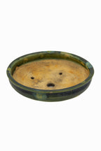 Small Round Rustic Glazed Japanese Bonsai Pot #986 – Bushuan Kiln, Hand Formed, Vintage Deep Glaze Chop