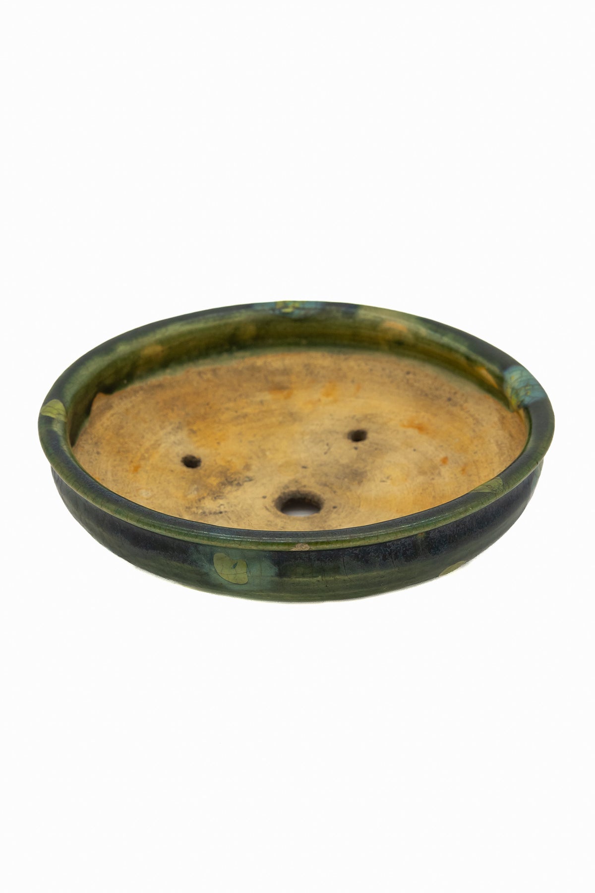 Small Round Rustic Glazed Japanese Bonsai Pot #986 – Bushuan Kiln, Hand Formed, Vintage Deep Glaze Chop