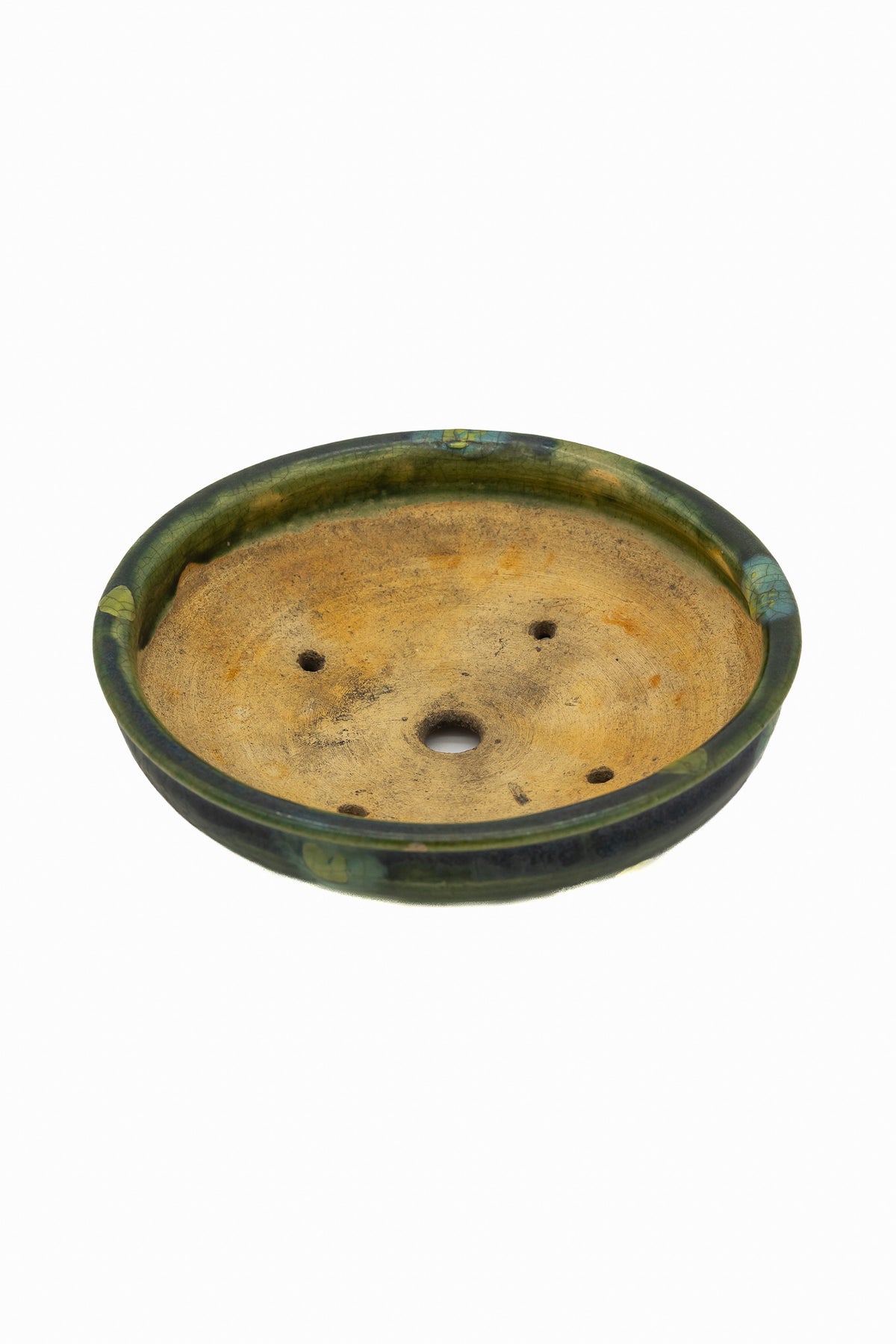 Small Round Rustic Glazed Japanese Bonsai Pot #986 – Bushuan Kiln, Hand Formed, Vintage Deep Glaze Chop