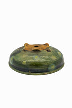 Small Round Rustic Glazed Japanese Bonsai Pot #986 – Bushuan Kiln, Hand Formed, Vintage Deep Glaze Chop