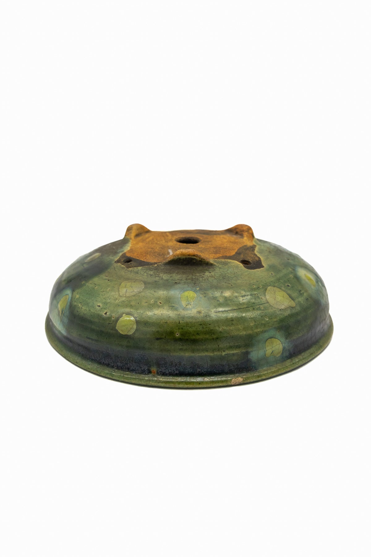 Small Round Rustic Glazed Japanese Bonsai Pot #986 – Bushuan Kiln, Hand Formed, Vintage Deep Glaze Chop
