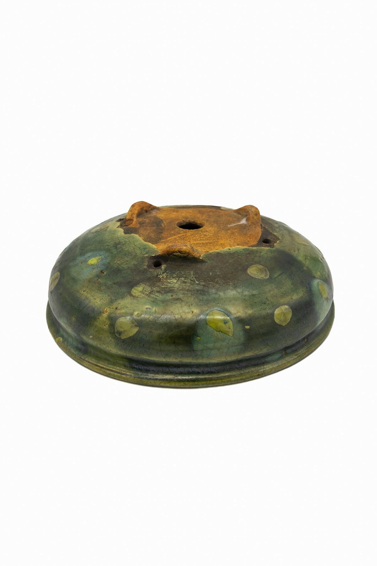 Small Round Rustic Glazed Japanese Bonsai Pot #986 – Bushuan Kiln, Hand Formed, Vintage Deep Glaze Chop