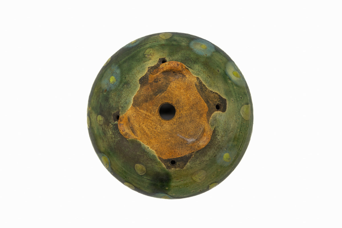 Small Round Rustic Glazed Japanese Bonsai Pot #986 – Bushuan Kiln, Hand Formed, Vintage Deep Glaze Chop