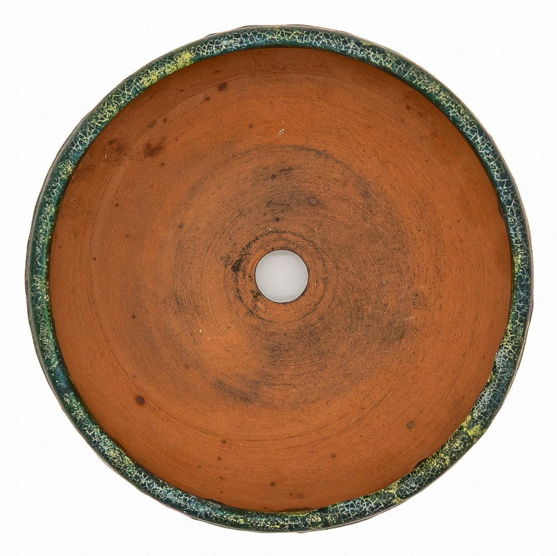 Fukushige Bushuan Vintage Round Green Drip Glaze Bonsai Pot