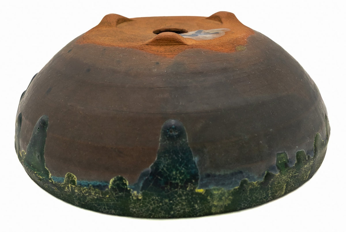 Fukushige Bushuan Vintage Round Green Drip Glaze Bonsai Pot
