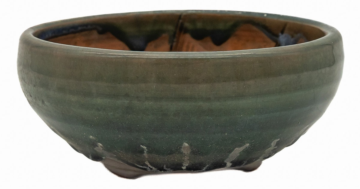 Bushuan Fukushige Vintage Round Green Bonsai Pot – Pronged Feet