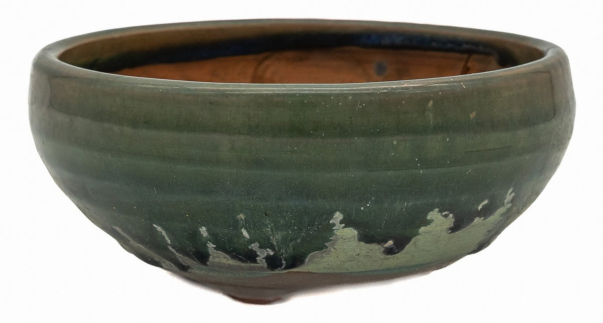 Bushuan Fukushige Vintage Round Green Bonsai Pot – Pronged Feet