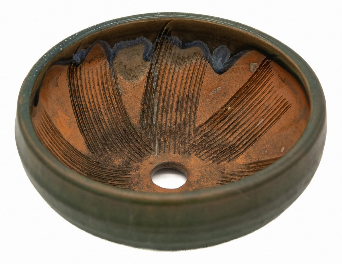 Bushuan Fukushige Vintage Round Green Bonsai Pot – Pronged Feet
