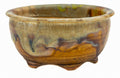 Fukushige Bushuan Green Carved Round Bonsai Pot – Signed