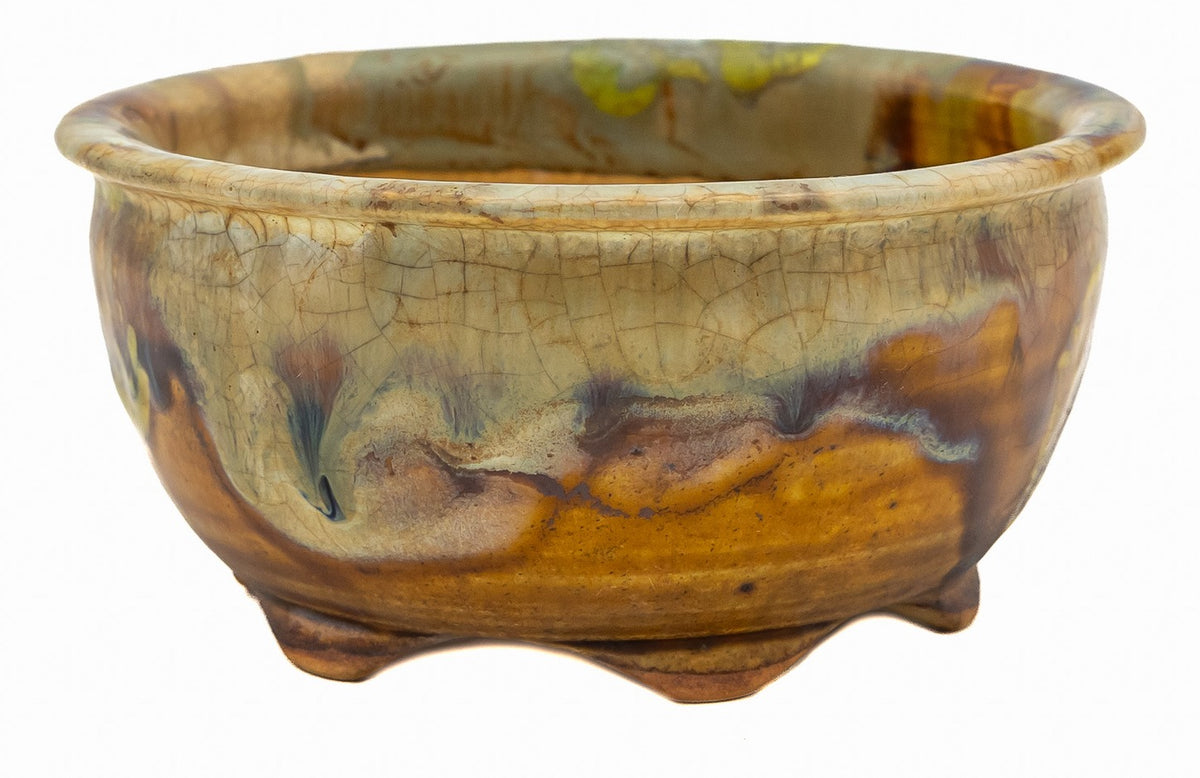 Fukushige Bushuan Green Carved Round Bonsai Pot – Signed