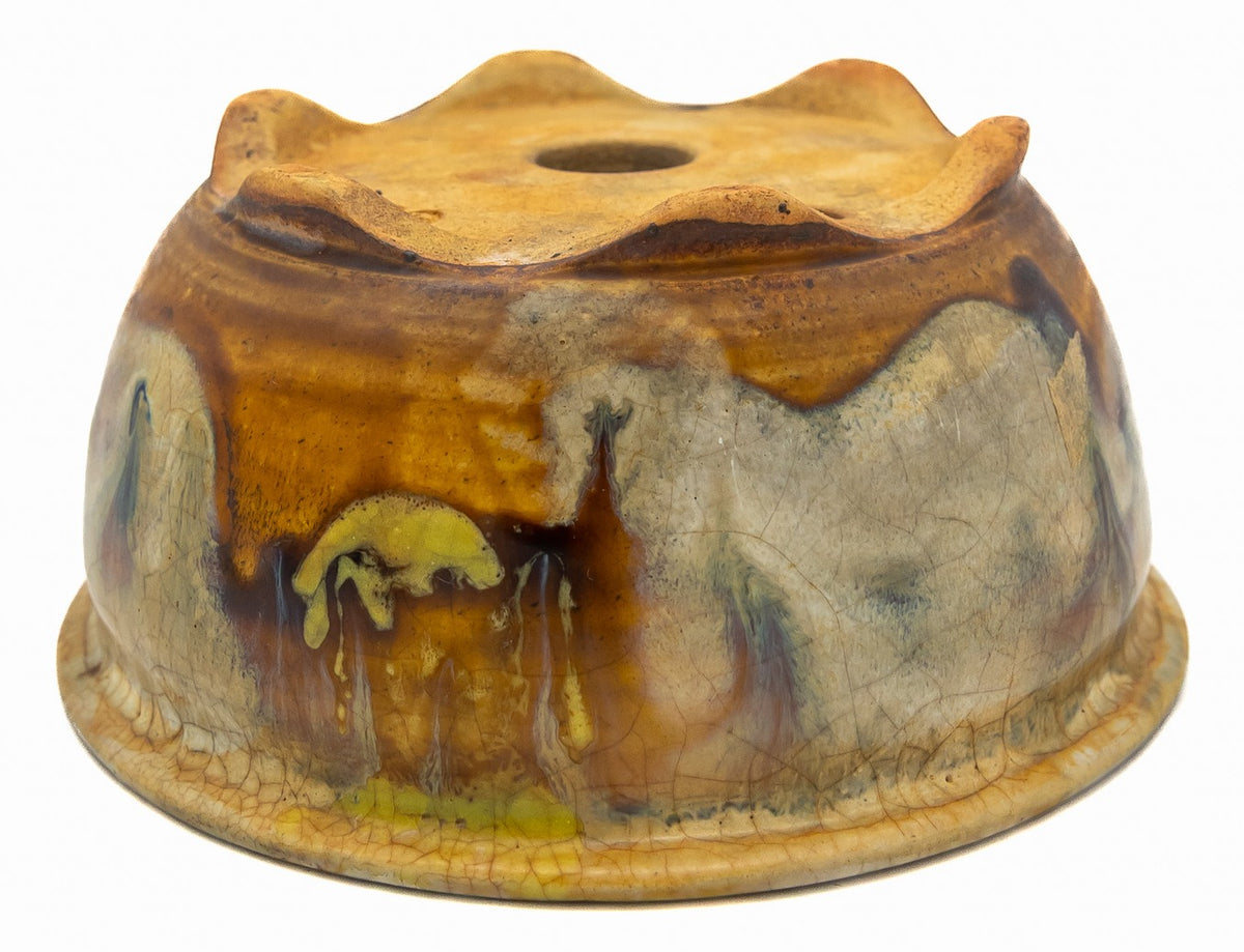 Fukushige Bushuan Green Carved Round Bonsai Pot – Signed