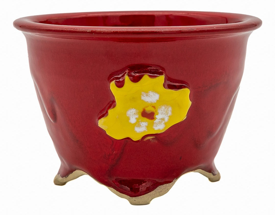 Bushuan Fukushige Vintage Round Bonsai Pot | Oxblood Drip Glaze