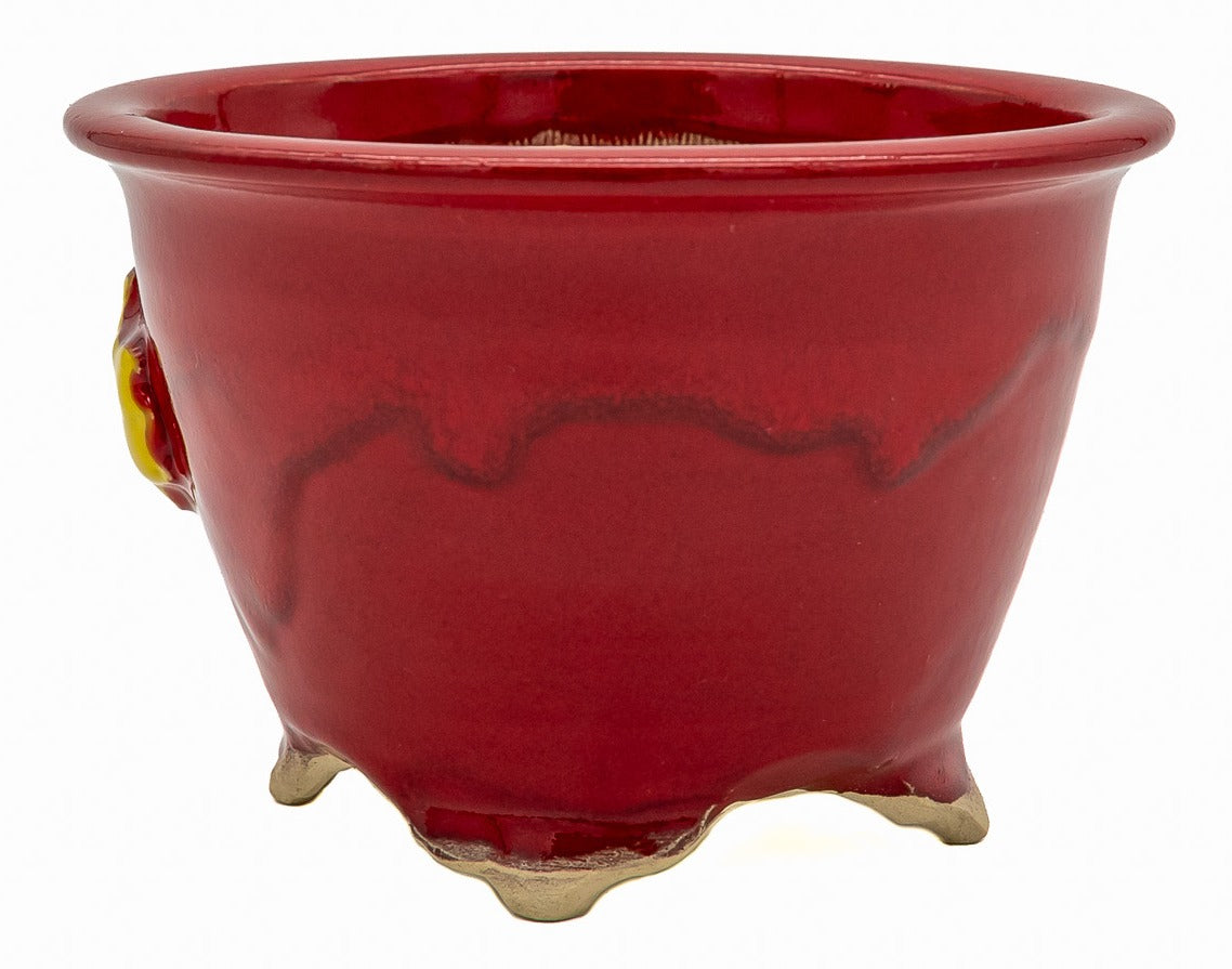 Bushuan Fukushige Vintage Round Bonsai Pot | Oxblood Drip Glaze