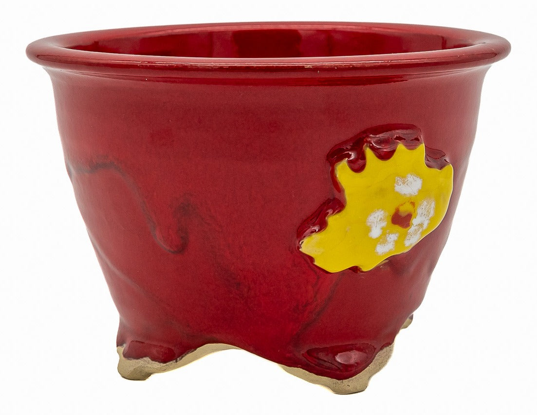 Bushuan Fukushige Vintage Round Bonsai Pot | Oxblood Drip Glaze