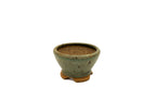 Small Round Green Glazed Sara Rayner Bonsai Pot – Hand Formed Vintage Thin Wall USA Nail Signature