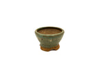 Small Round Green Glazed Sara Rayner Bonsai Pot – Hand Formed Vintage Thin Wall USA Nail Signature