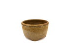 Small Round Brown Glazed Sara Rayner Bonsai Pot – Smooth Finish, Zippered Rim, Square Cut Feet, Nail Signature USA