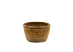 Small Round Brown Glazed Sara Rayner Bonsai Pot – Smooth Finish, Zippered Rim, Square Cut Feet, Nail Signature USA