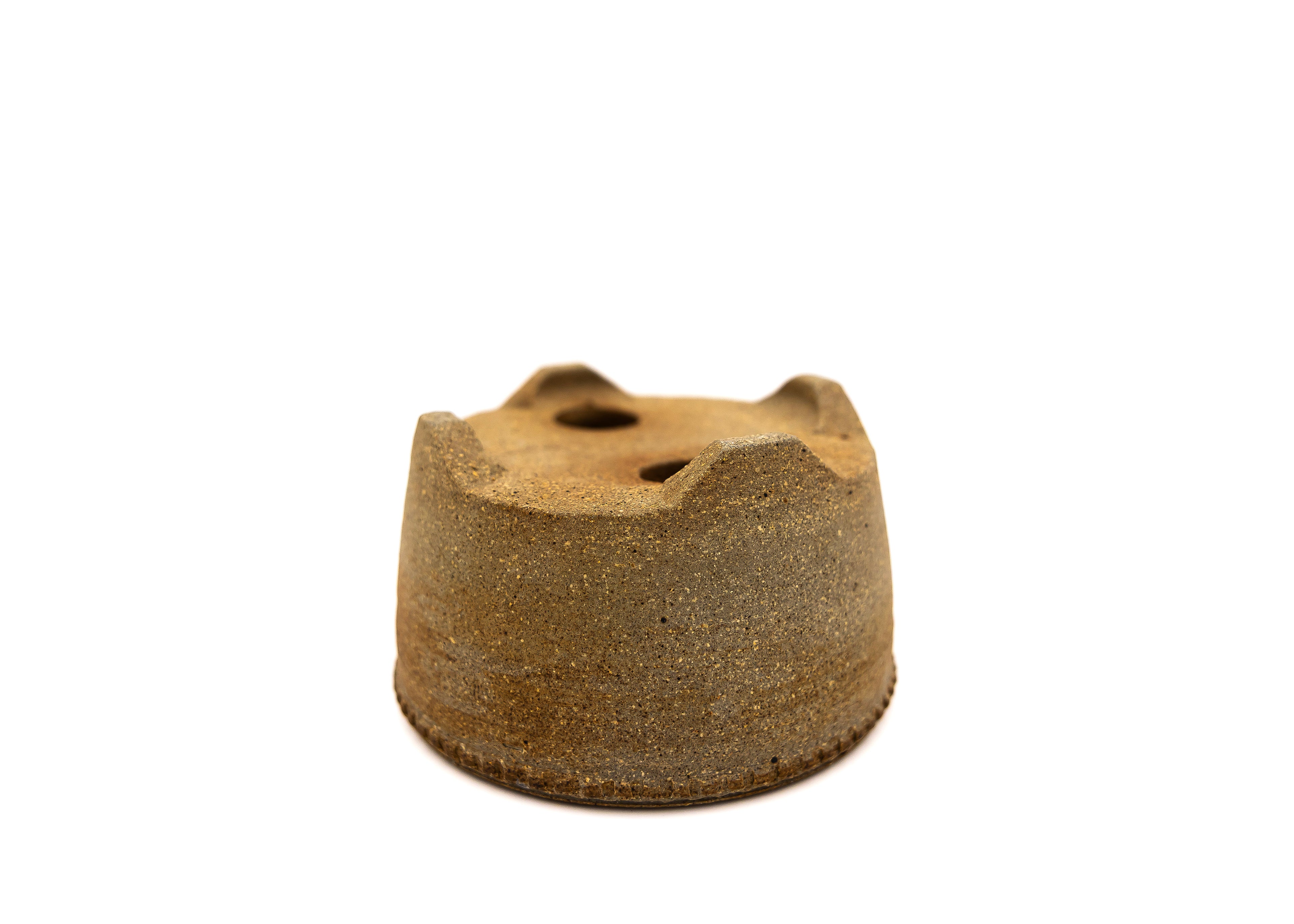 Small Round Brown Glazed Sara Rayner Bonsai Pot – Smooth Finish, Zippered Rim, Square Cut Feet, Nail Signature USA