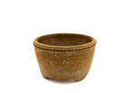 Small Round Brown Glazed Sara Rayner Bonsai Pot – Smooth Finish, Zippered Rim, Square Cut Feet, Nail Signature USA