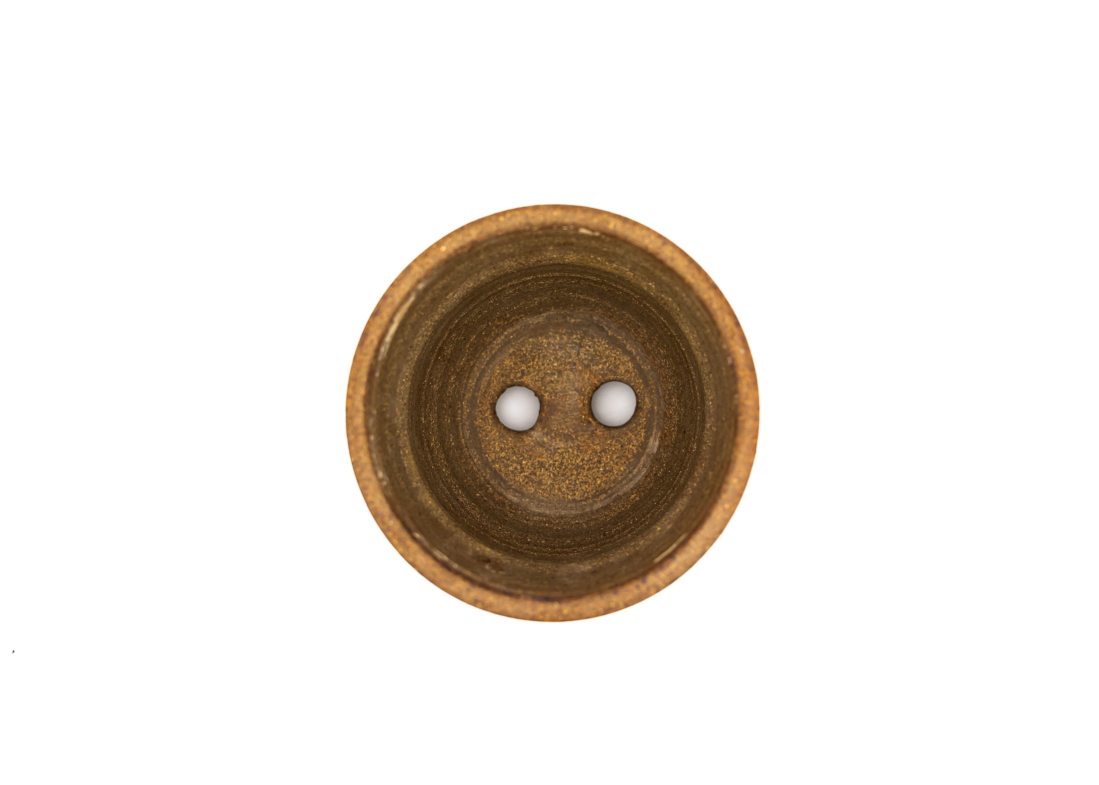 Small Round Unglazed Sara Rayner Cascade Bonsai Pot – Nail Signature, Thin Center Band, Cutout Feet, USA