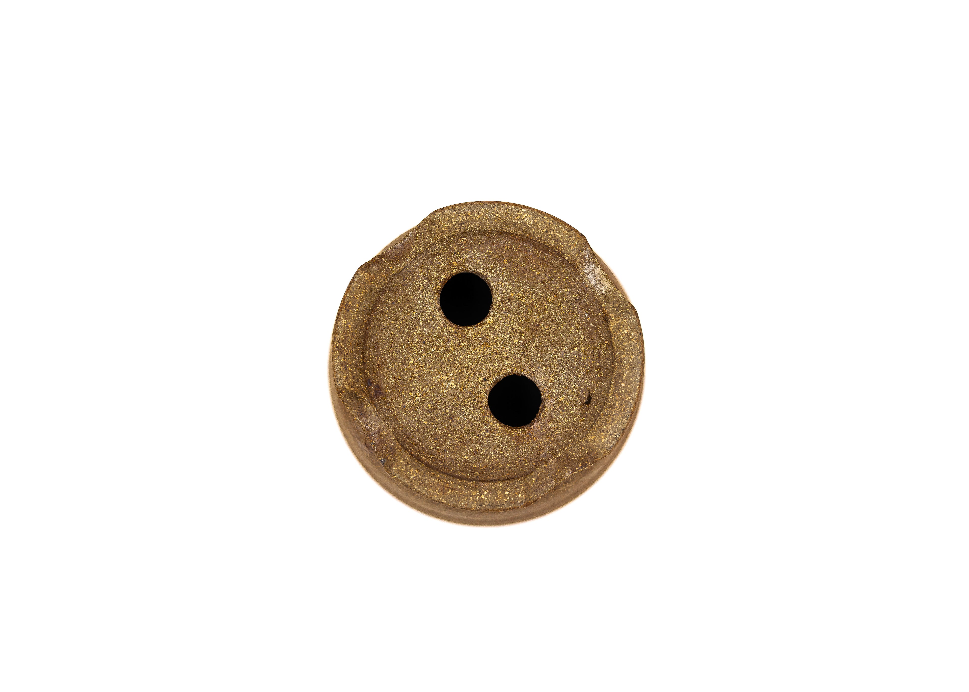 Small Round Unglazed Sara Rayner Cascade Bonsai Pot – Nail Signature, Thin Center Band, Cutout Feet, USA