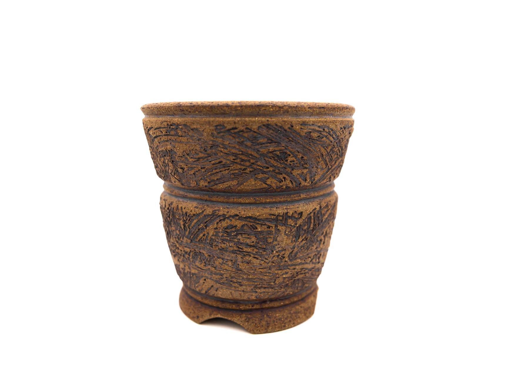 Medium Cascade Unglazed Rustic Bonsai Pot – Thin Walls, Sara Rayner Kiln, Nail Signature, USA