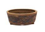 Large Oval Unglazed Sara Rayner Bonsai Pot – Nail Signature, Knob Feet, Crisp Lines, USA