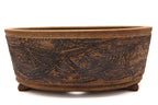 Large Oval Unglazed Sara Rayner Bonsai Pot – Nail Signature, Knob Feet, Crisp Lines, USA