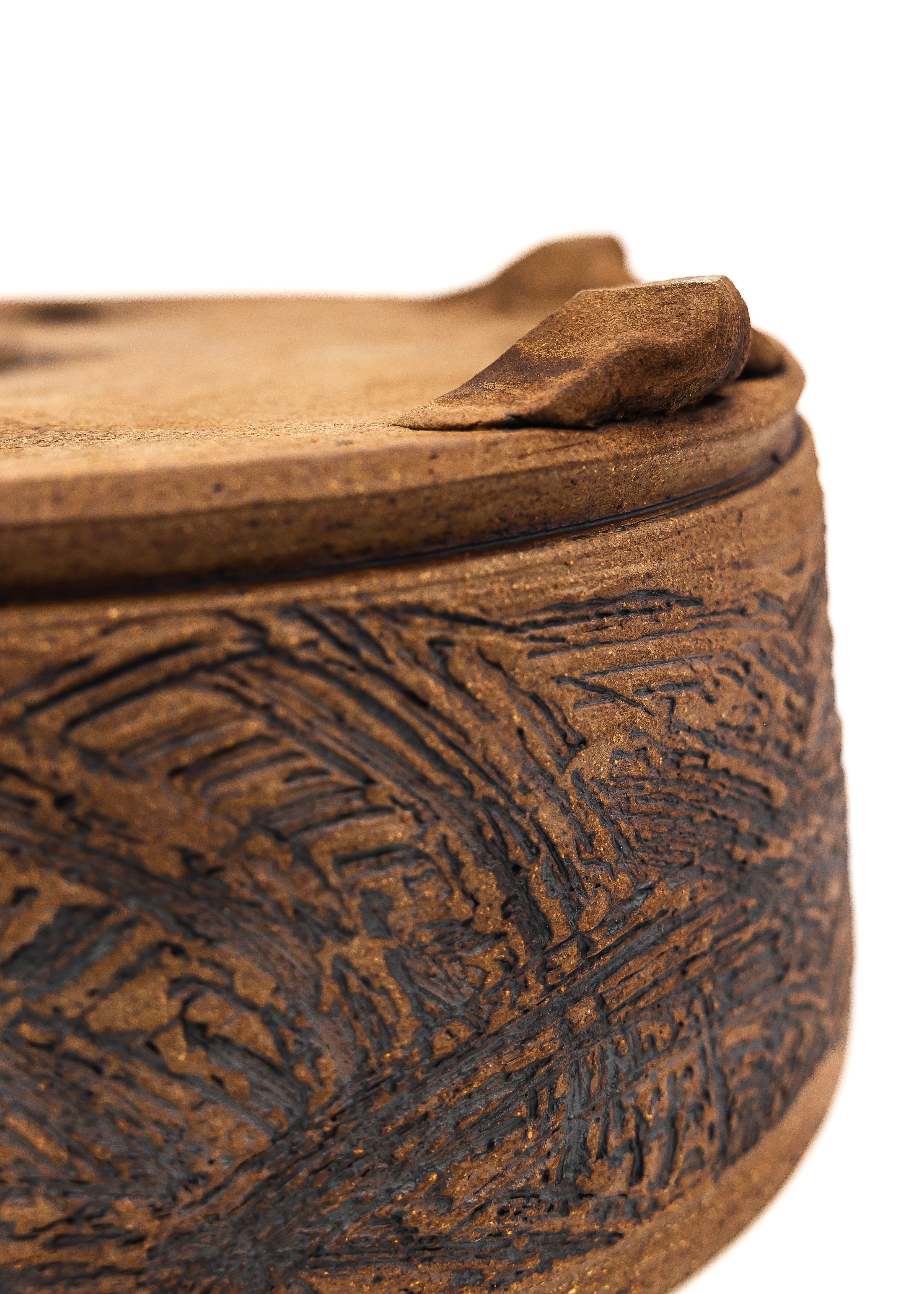 Large Oval Unglazed Sara Rayner Bonsai Pot – Nail Signature, Knob Feet, Crisp Lines, USA