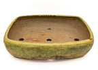 Large Rectangular Yellow Glazed Sara Rayner Bonsai Pot – Flat Inverted Rim, Round Corners, Nail Signature USA