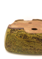 Large Rectangular Yellow Glazed Sara Rayner Bonsai Pot – Flat Inverted Rim, Round Corners, Nail Signature USA