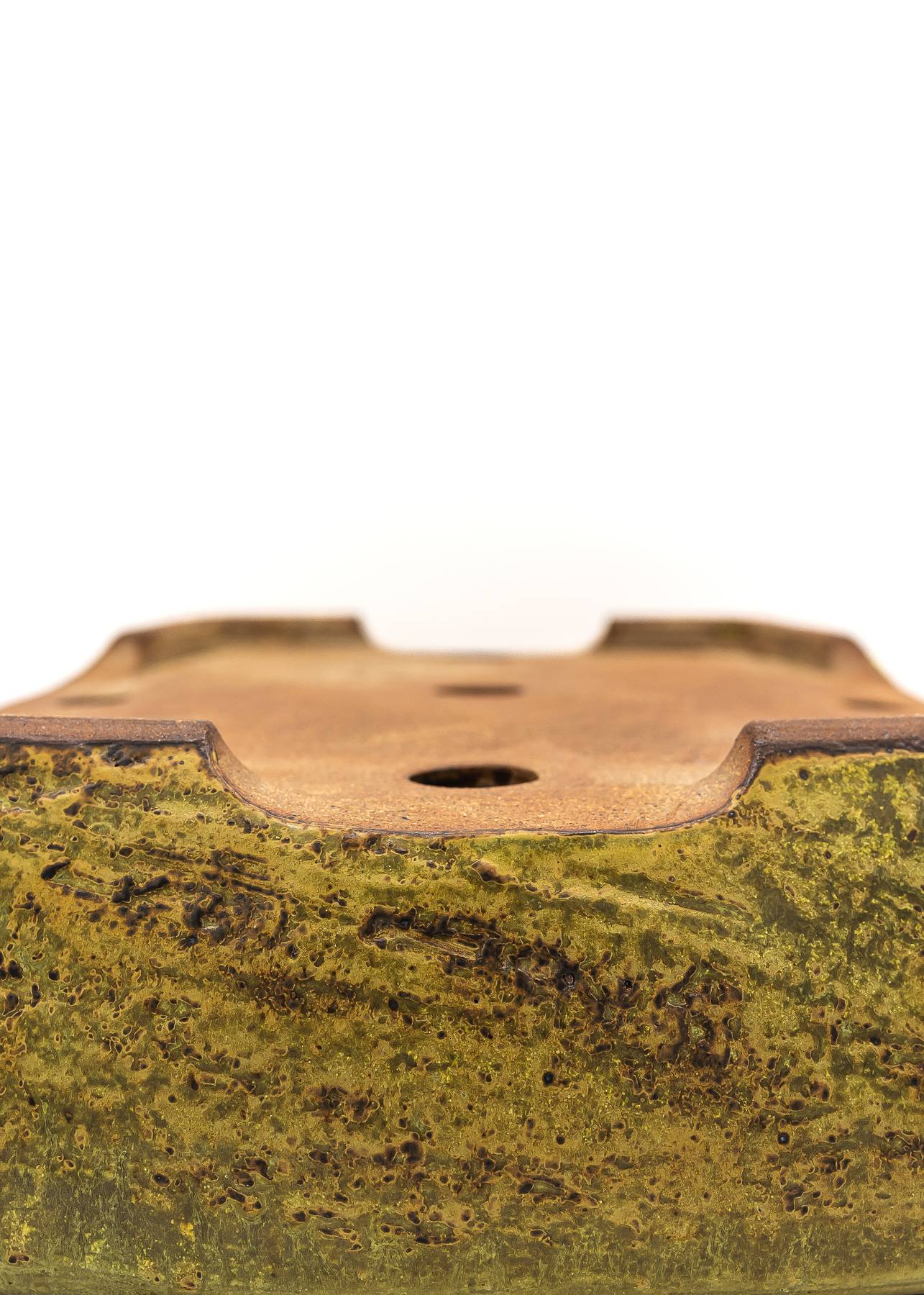 Large Rectangular Yellow Glazed Sara Rayner Bonsai Pot – Flat Inverted Rim, Round Corners, Nail Signature USA