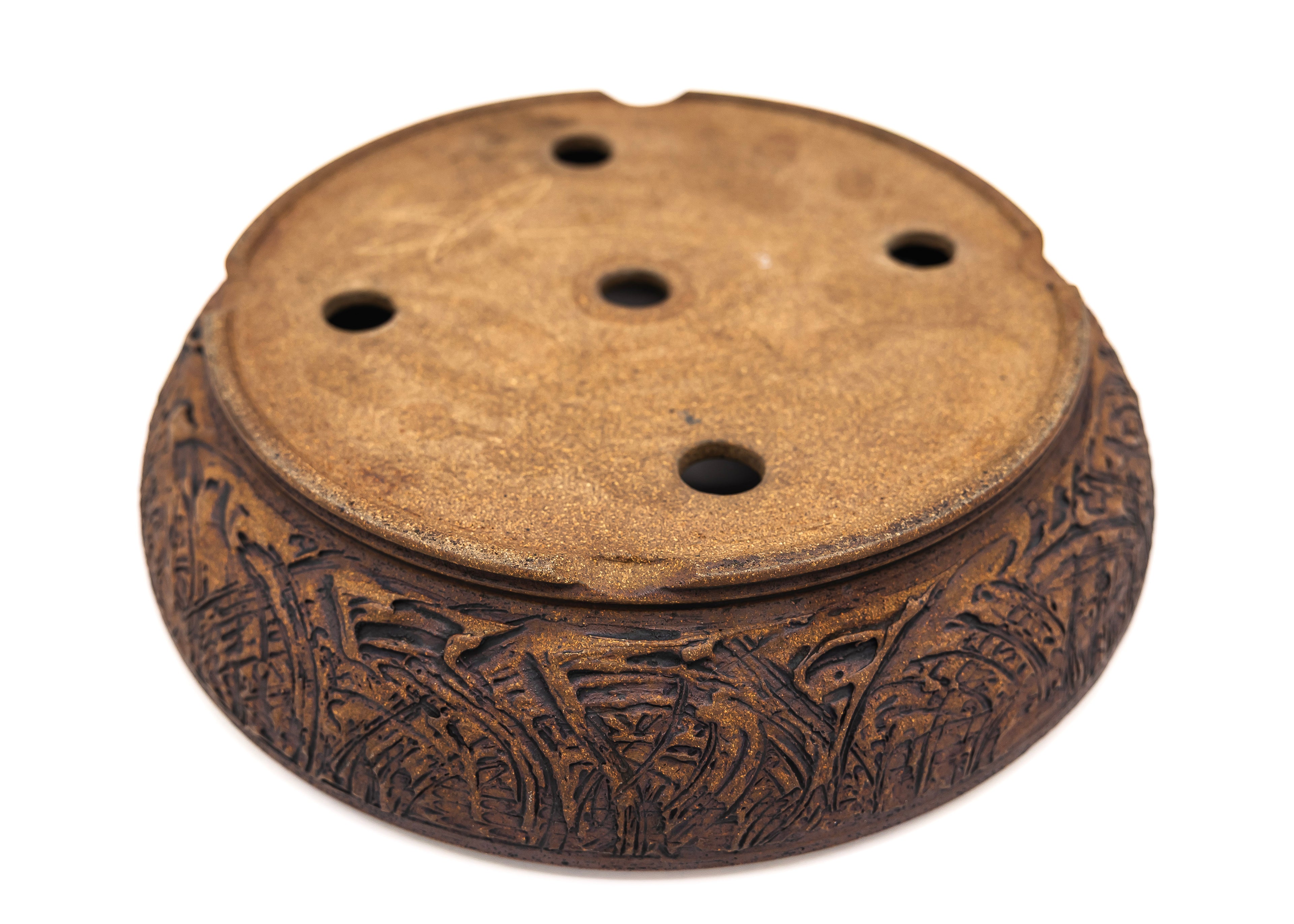 Large Round Unglazed Sara Rayner Bonsai Pot – USA Nail Signature, Rare Sharp Lines