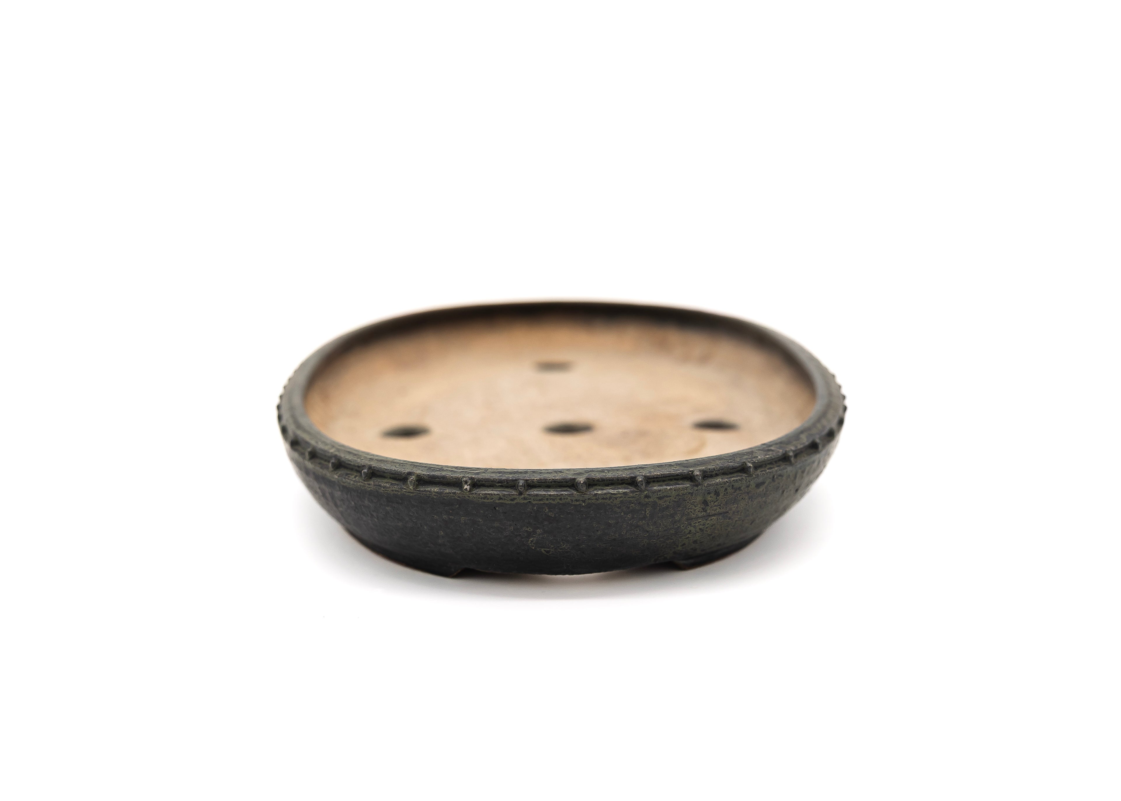 Medium Oval Grey Glazed Sara Rayner Bonsai Pot – Vintage Nail Head Signature USA
