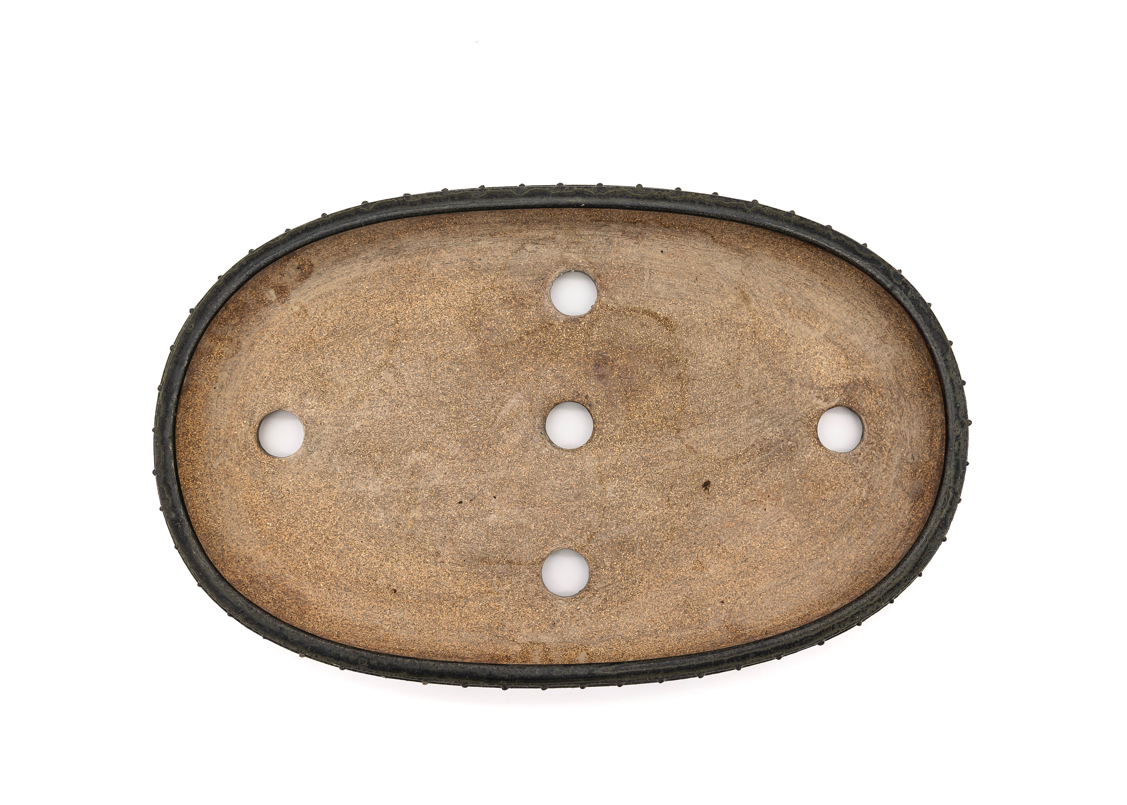 Medium Oval Grey Glazed Sara Rayner Bonsai Pot – Vintage Nail Head Signature USA