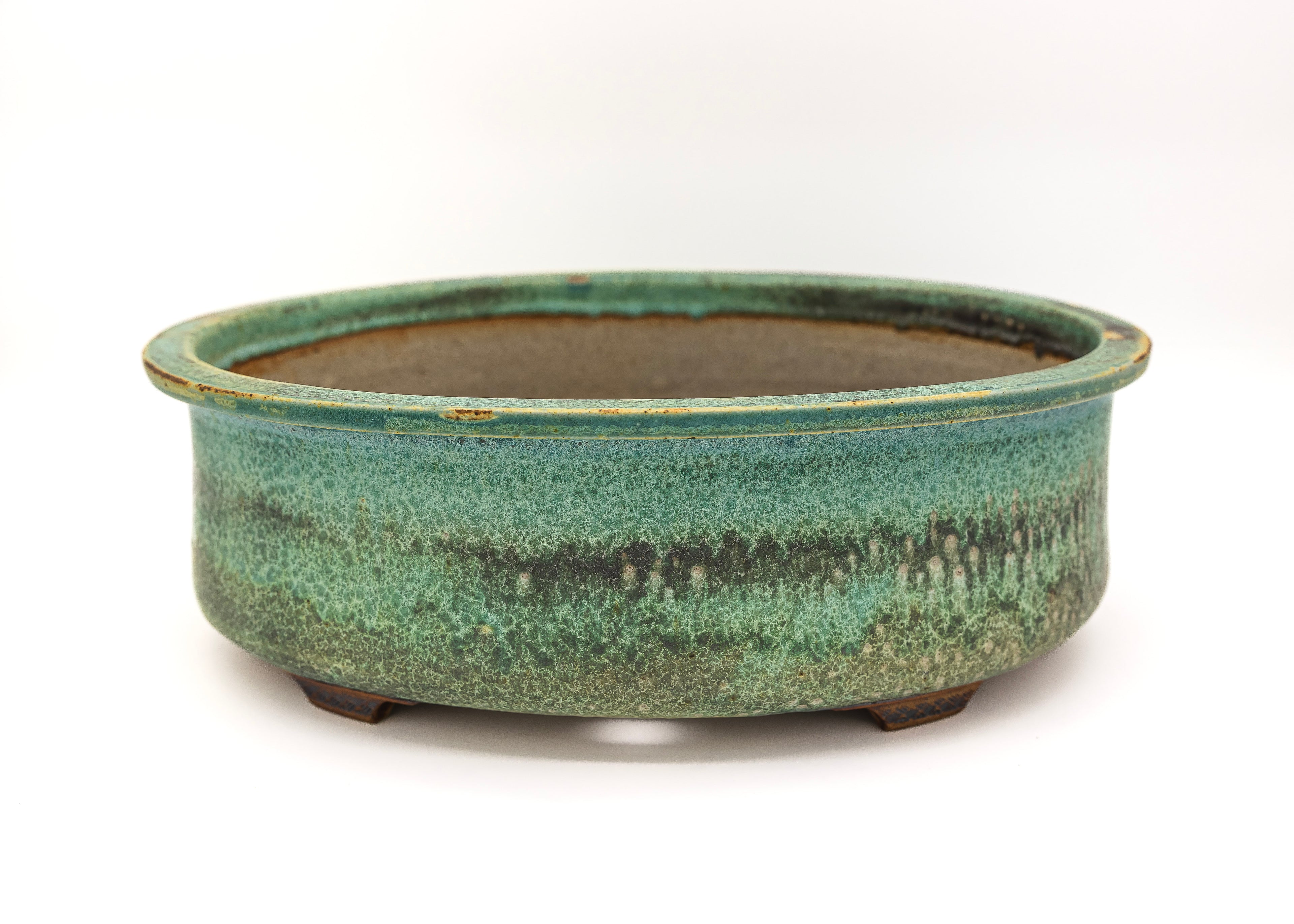Large Oval Glazed Sara Rayner Bonsai Pot with Extended Flat Rim and Etched Feet – USA Nail Signature