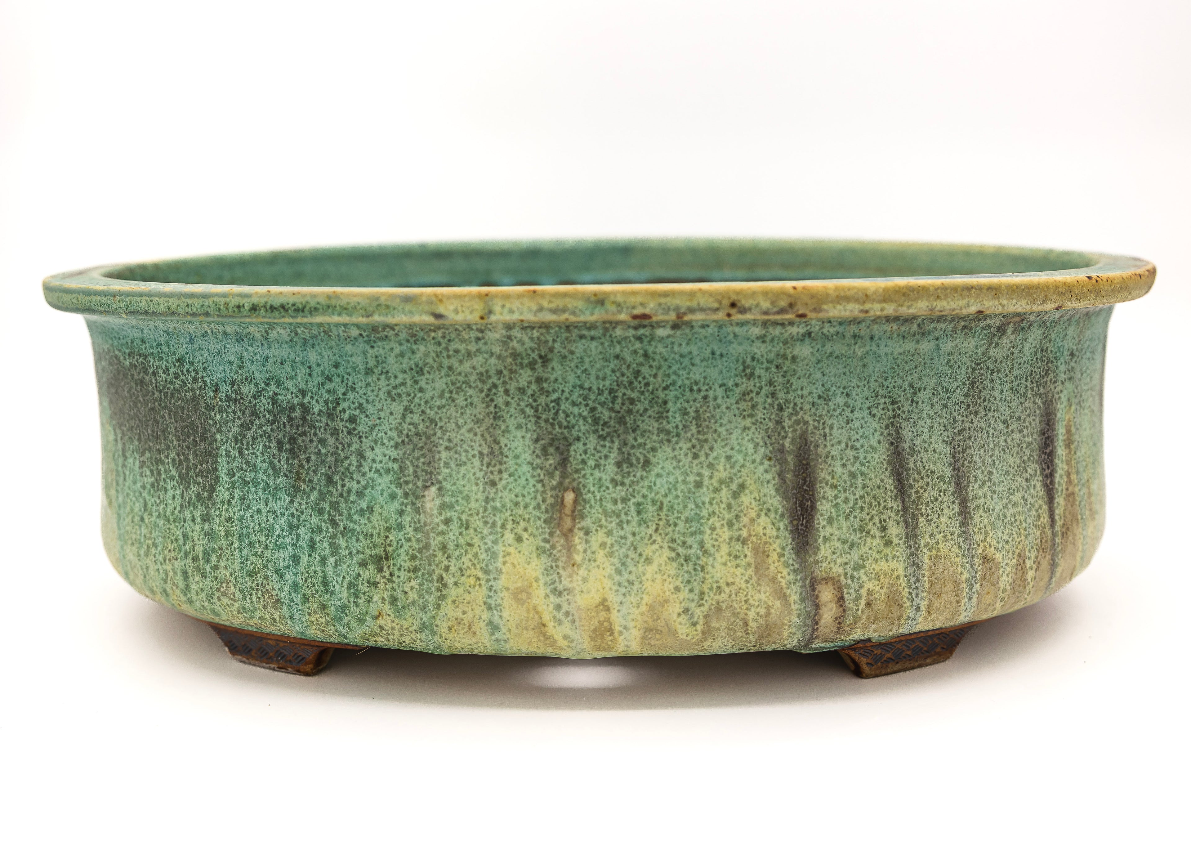 Large Oval Glazed Sara Rayner Bonsai Pot with Extended Flat Rim and Etched Feet – USA Nail Signature