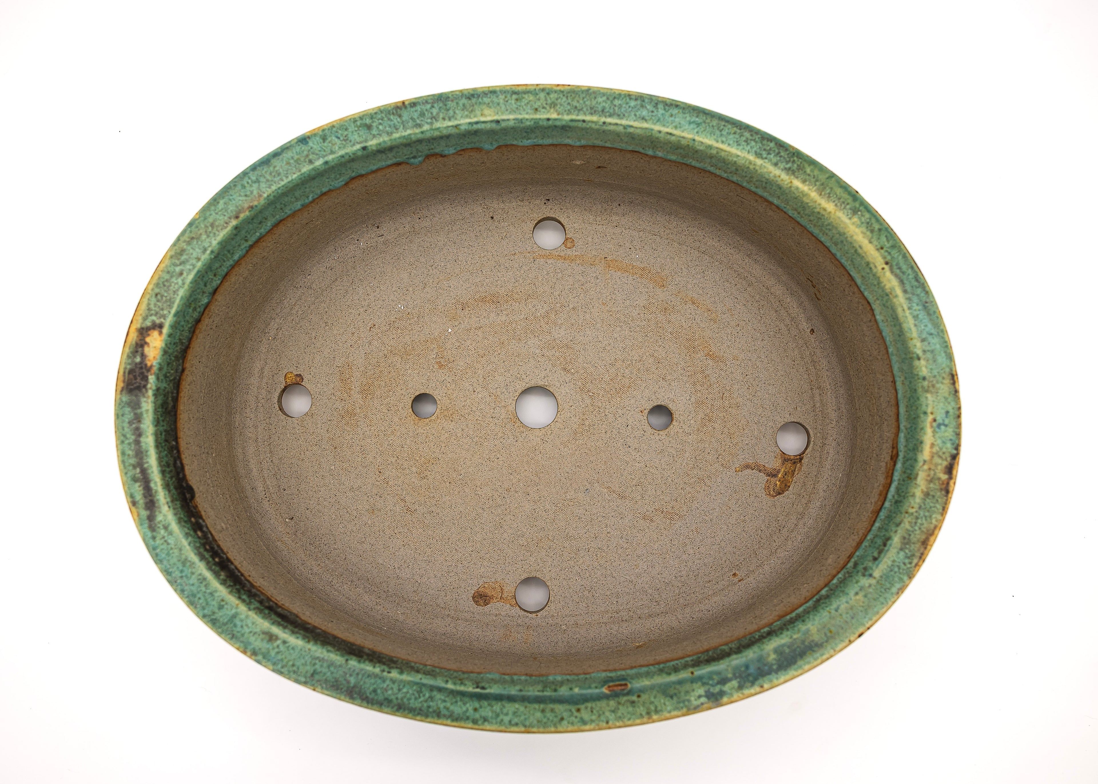Large Oval Glazed Sara Rayner Bonsai Pot with Extended Flat Rim and Etched Feet – USA Nail Signature