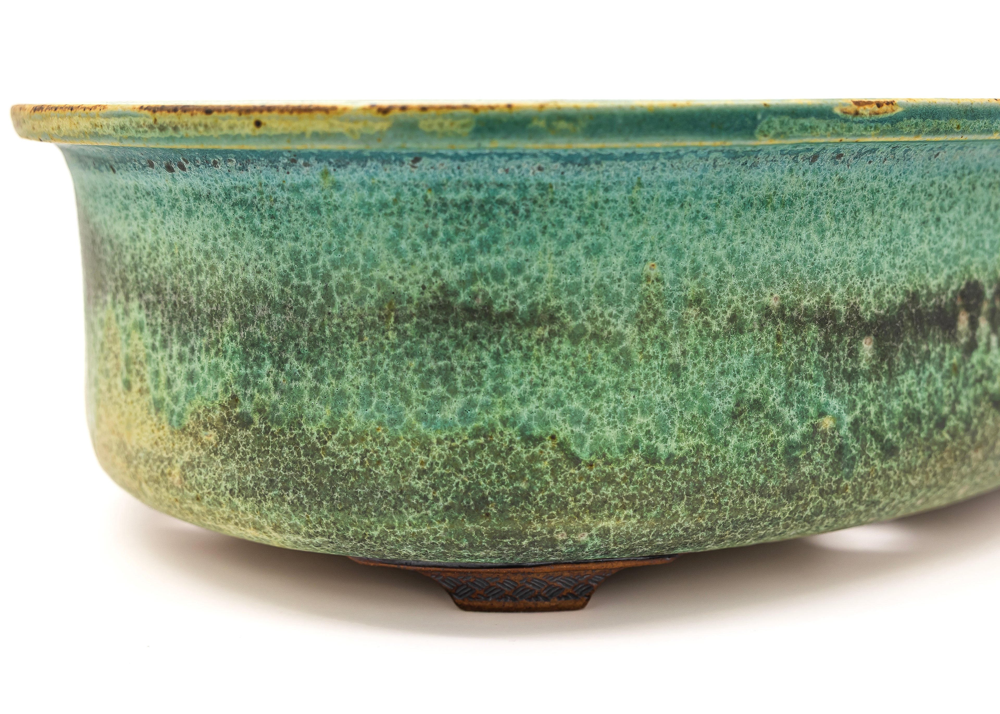 Large Oval Glazed Sara Rayner Bonsai Pot with Extended Flat Rim and Etched Feet – USA Nail Signature