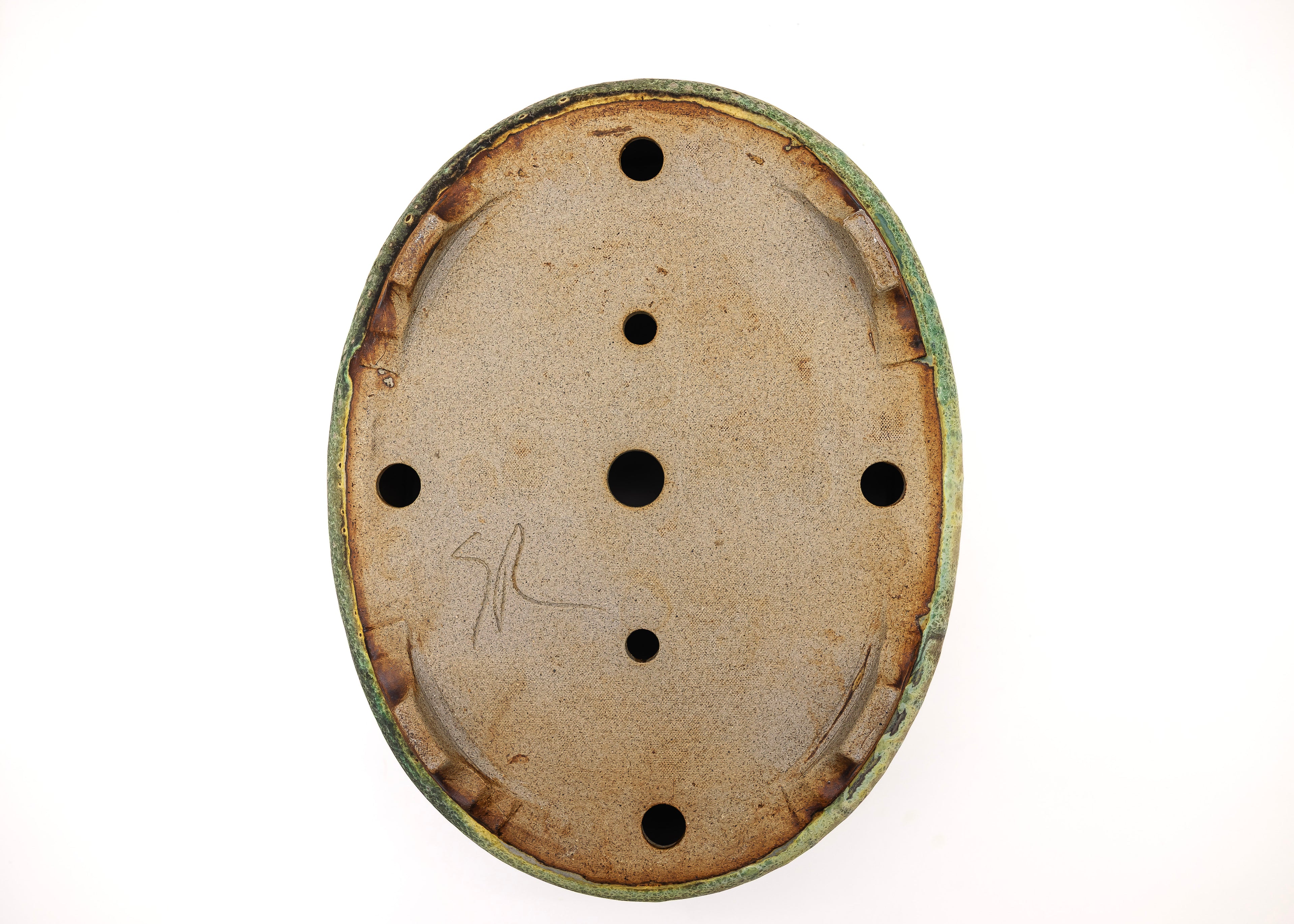 Large Oval Glazed Sara Rayner Bonsai Pot with Extended Flat Rim and Etched Feet – USA Nail Signature