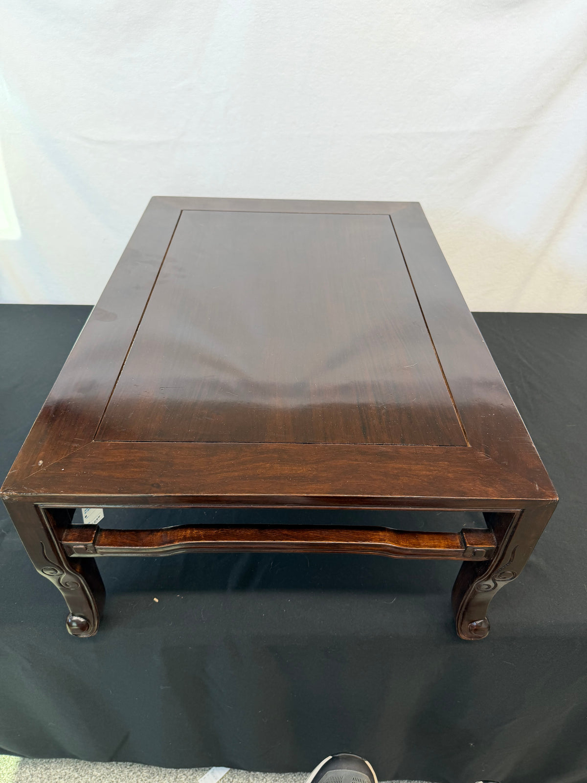 Large Japanese Hardwood Display Table, Carved Scroll Legs, 27.5" x 19"