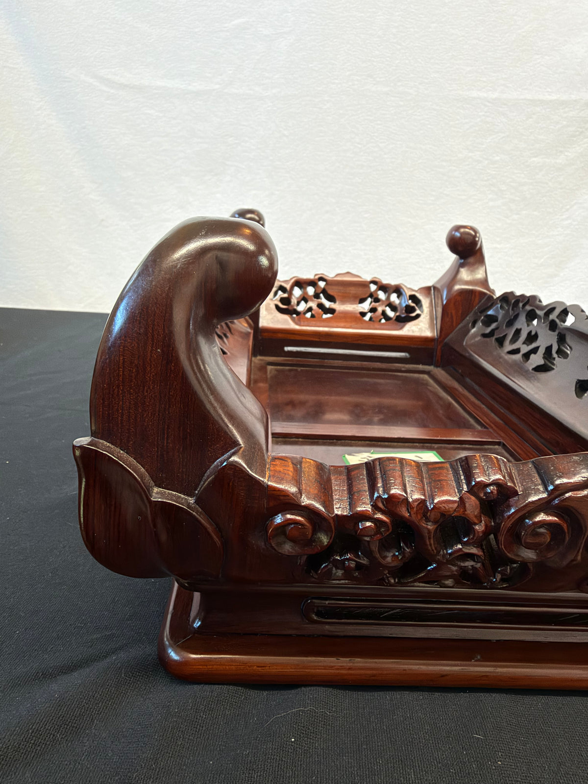 Carved Japanese Hardwood Display Table, Cloud-Scroll Apron