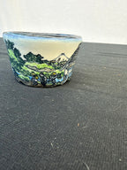 3x2.5 Inch Yuki Shoseki Hand-Painted Bonsai Pot – Fuji Landscape with Travelers