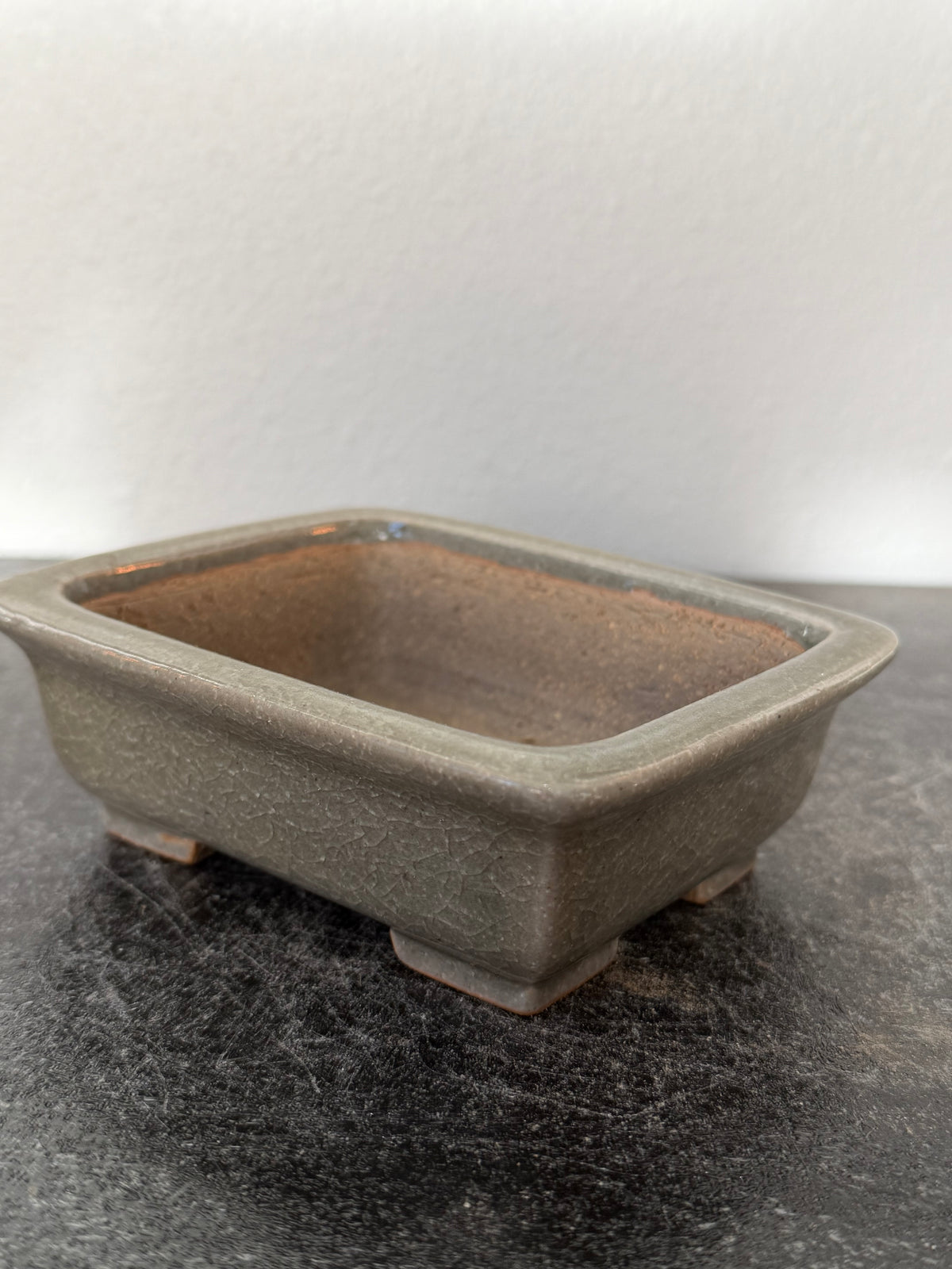 Shibakatsu Grey Crackle Rectangle – Celadon Tone, Chop Stamped